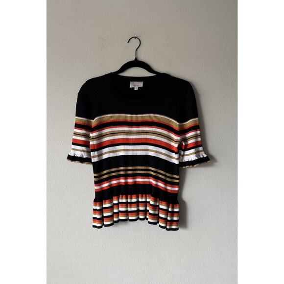 Cinq A Sept Size XL Milly Striped Peplum Sweater Short Sleeve Multi Color - Picture 1 of 11